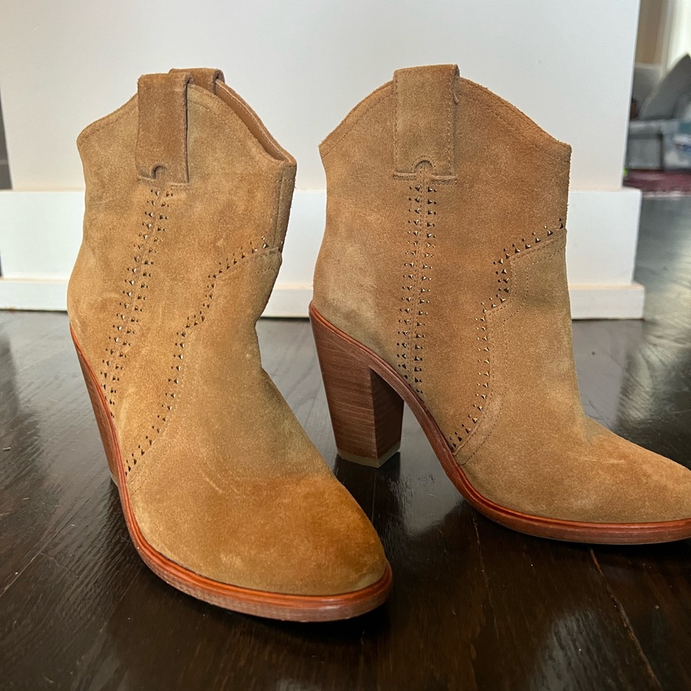 Joie Cognac Studded Suede Ankle Boots size 37